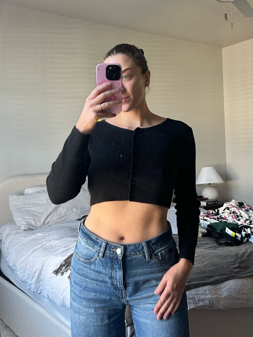 Brandy Melville - Black Cropped Button Cardigan - One Size